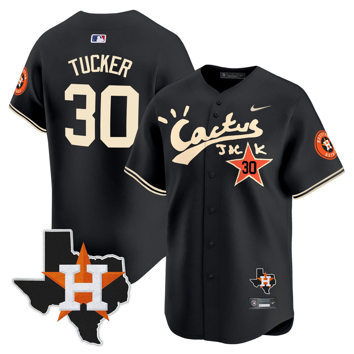 Kyle Tucker 30 Houston Astros Cactus Jack Houston Patch Limited Jersey - Men, Black