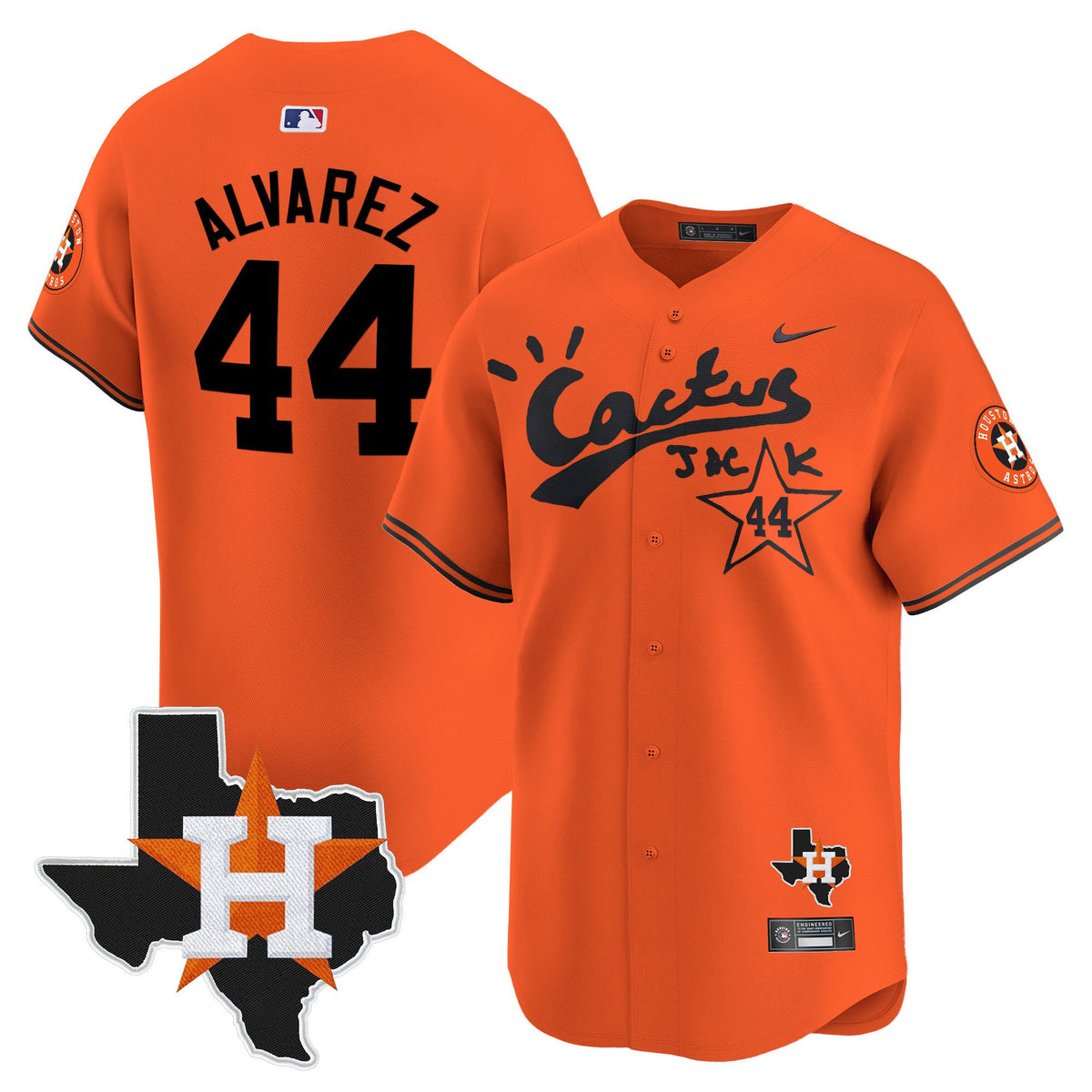 Yordan Alvarez 44 Houston Astros Cactus Jack Houston Patch Orange Limited Jersey - Men