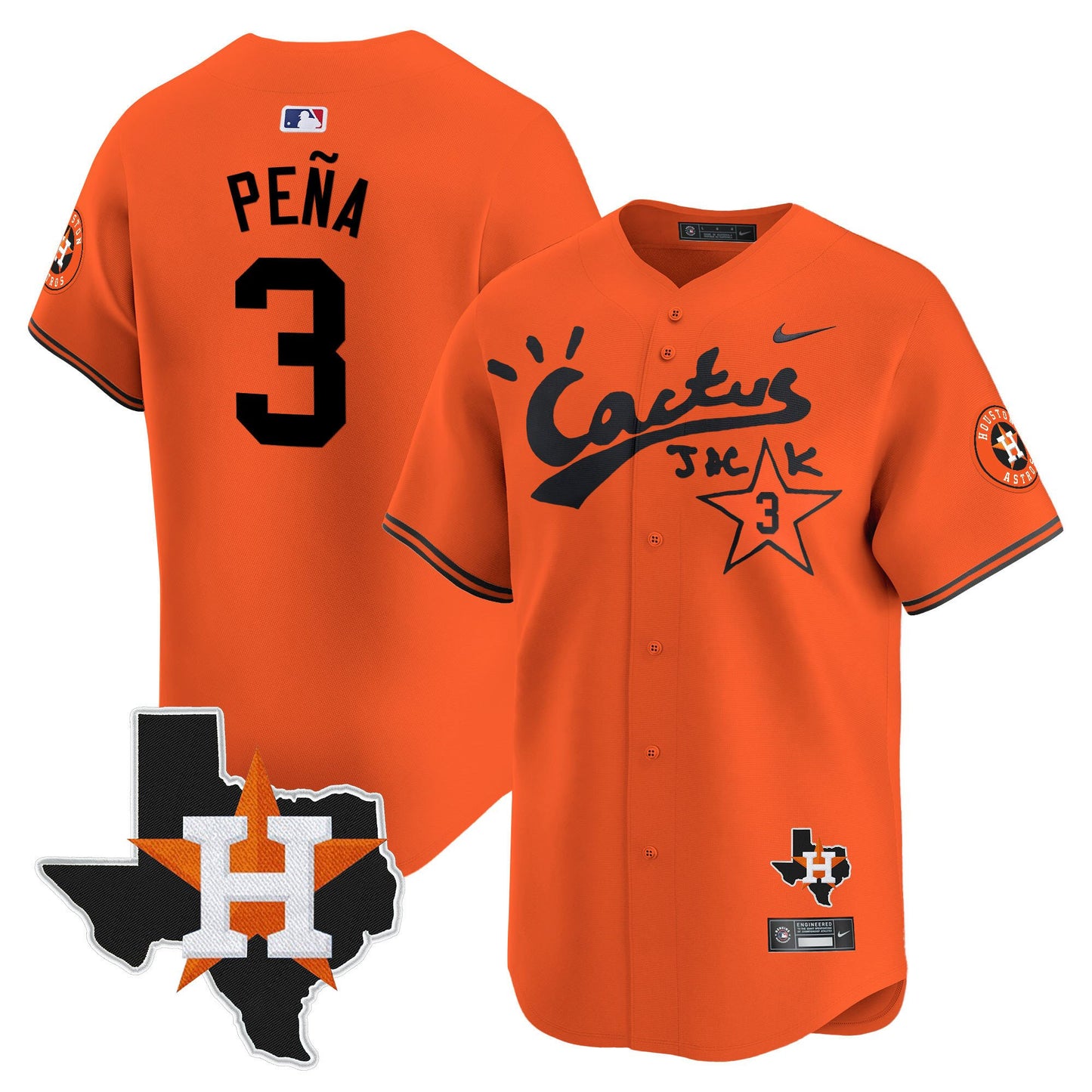 Jeremy Pena 3 Houston Astros Cactus Jack Houston Patch Orange Limited Jersey - Men