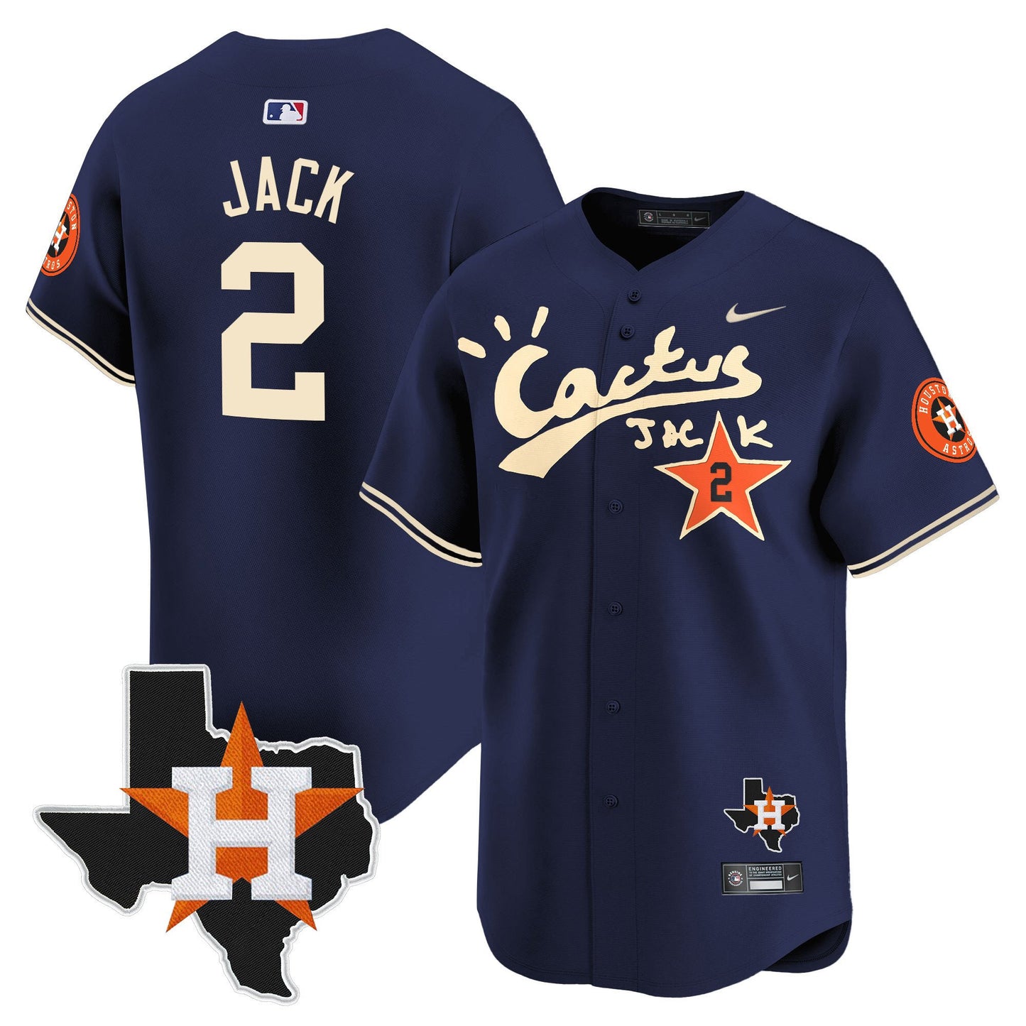 Jack 2 Houston Astros Cactus Jack Houston Patch Navy Limited Jersey - Men