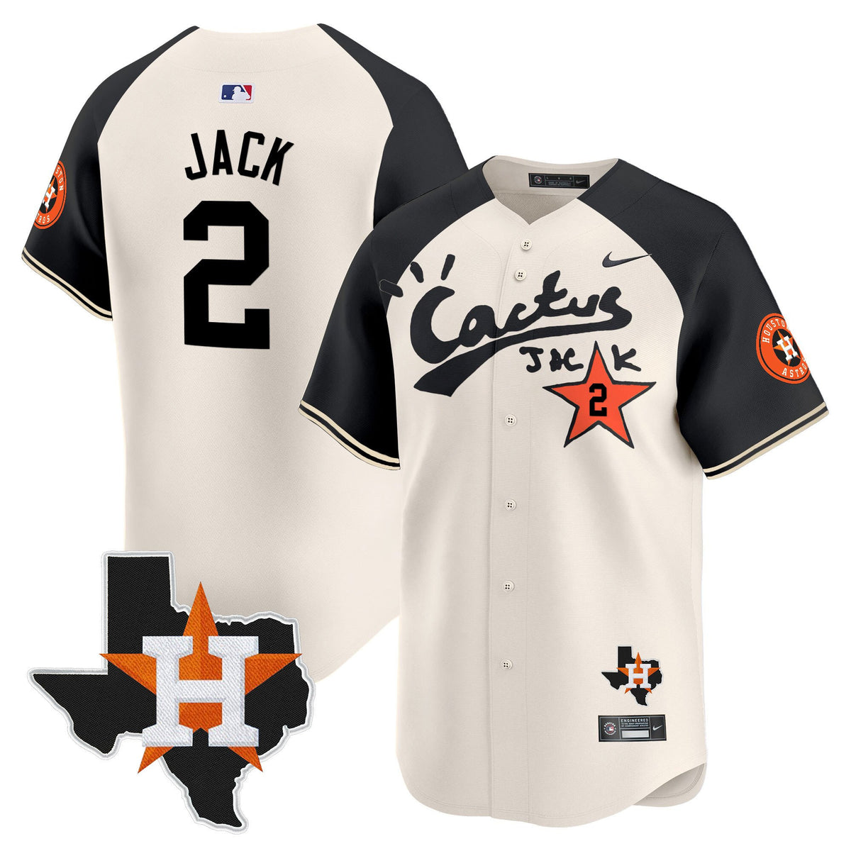 Jack 2 Houston Astros Cactus Jack Houston Patch Limited Jersey - Men, Cream Alternate