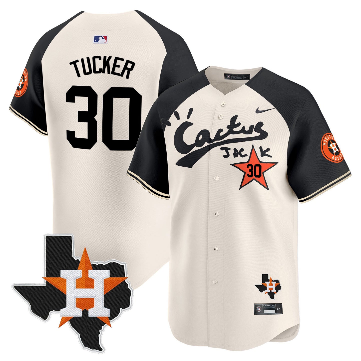 Kyle Tucker 30 Houston Astros Cactus Jack Houston Patch Limited Jersey - Men, Cream Alternate