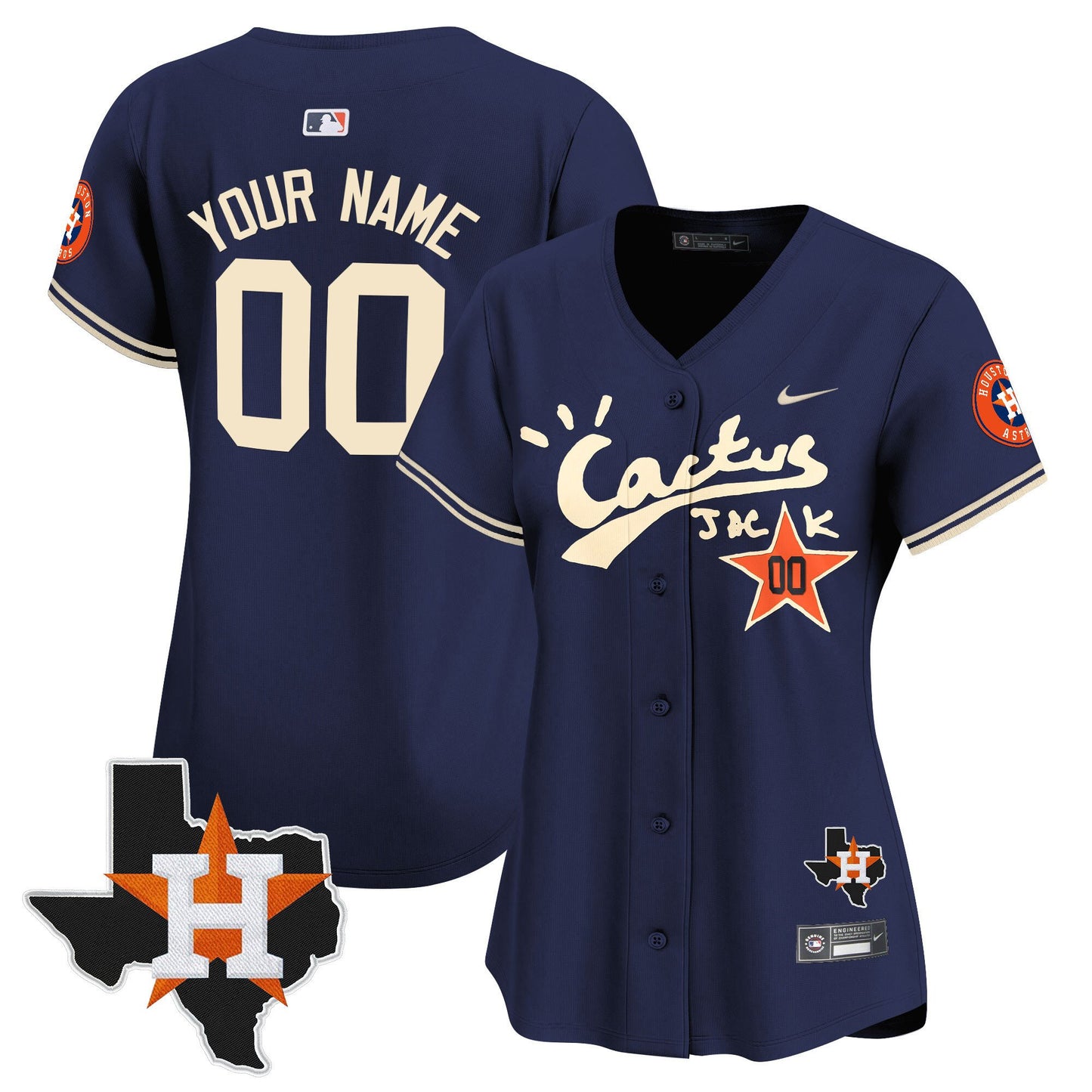 Houston Astros Cactus Jack Houston Patch Customized Limited Women Jersey