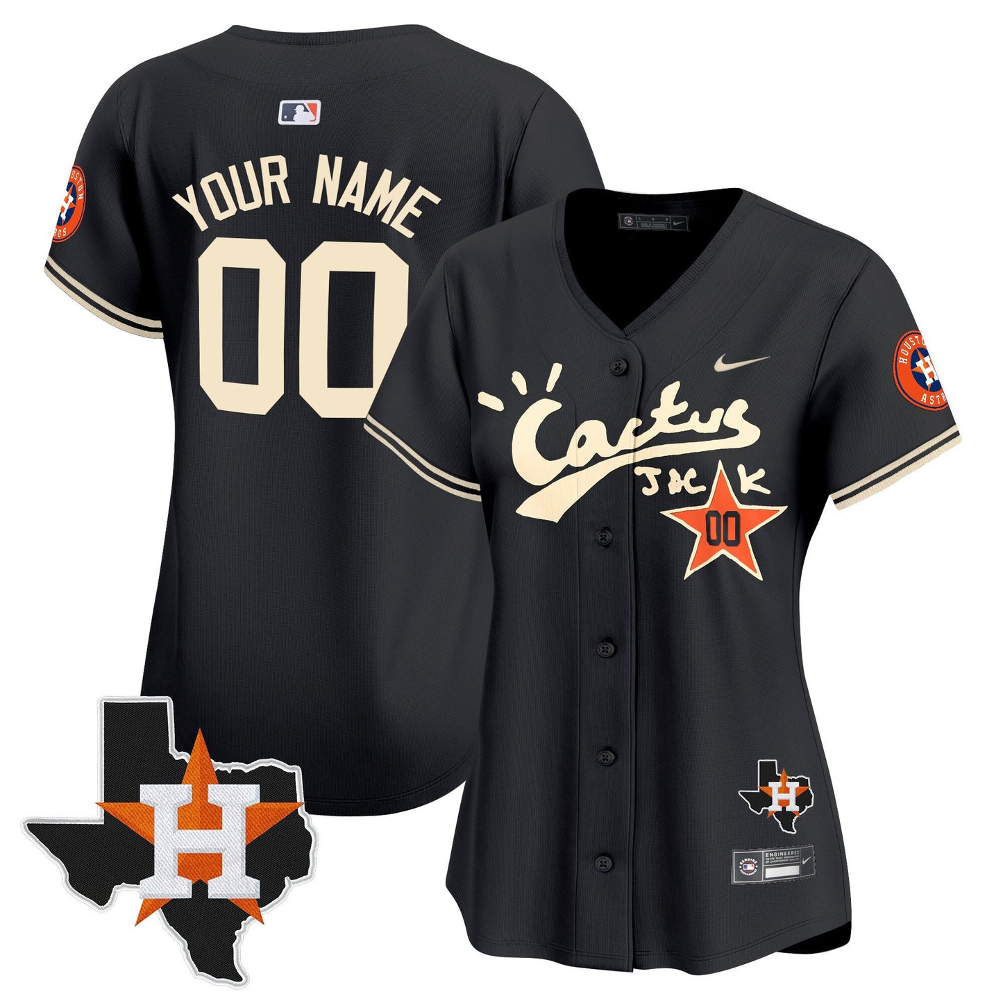 Houston Astros Cactus Jack Houston Patch Customized Limited Women Jersey