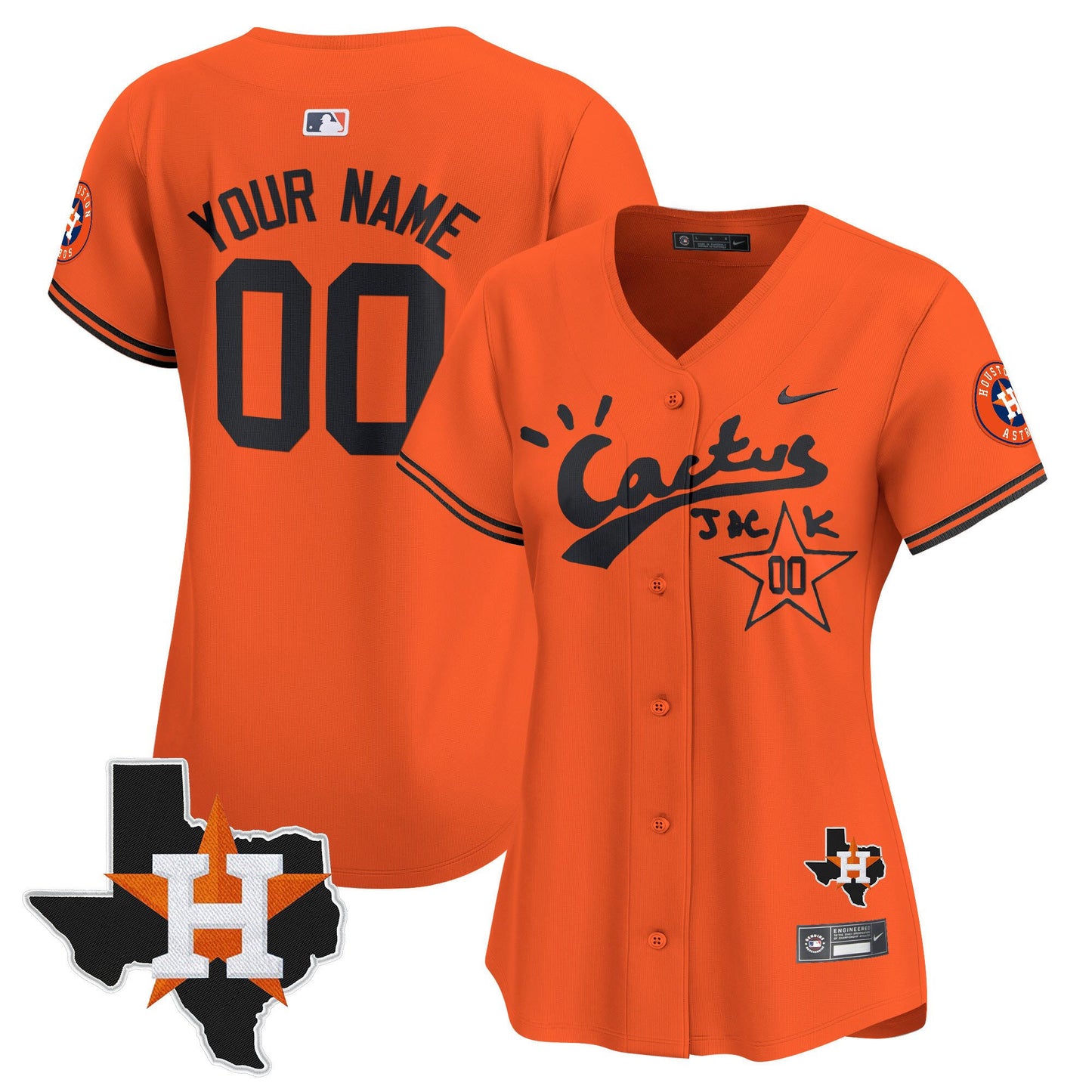 Houston Astros Cactus Jack Houston Patch Customized Limited Women Jersey