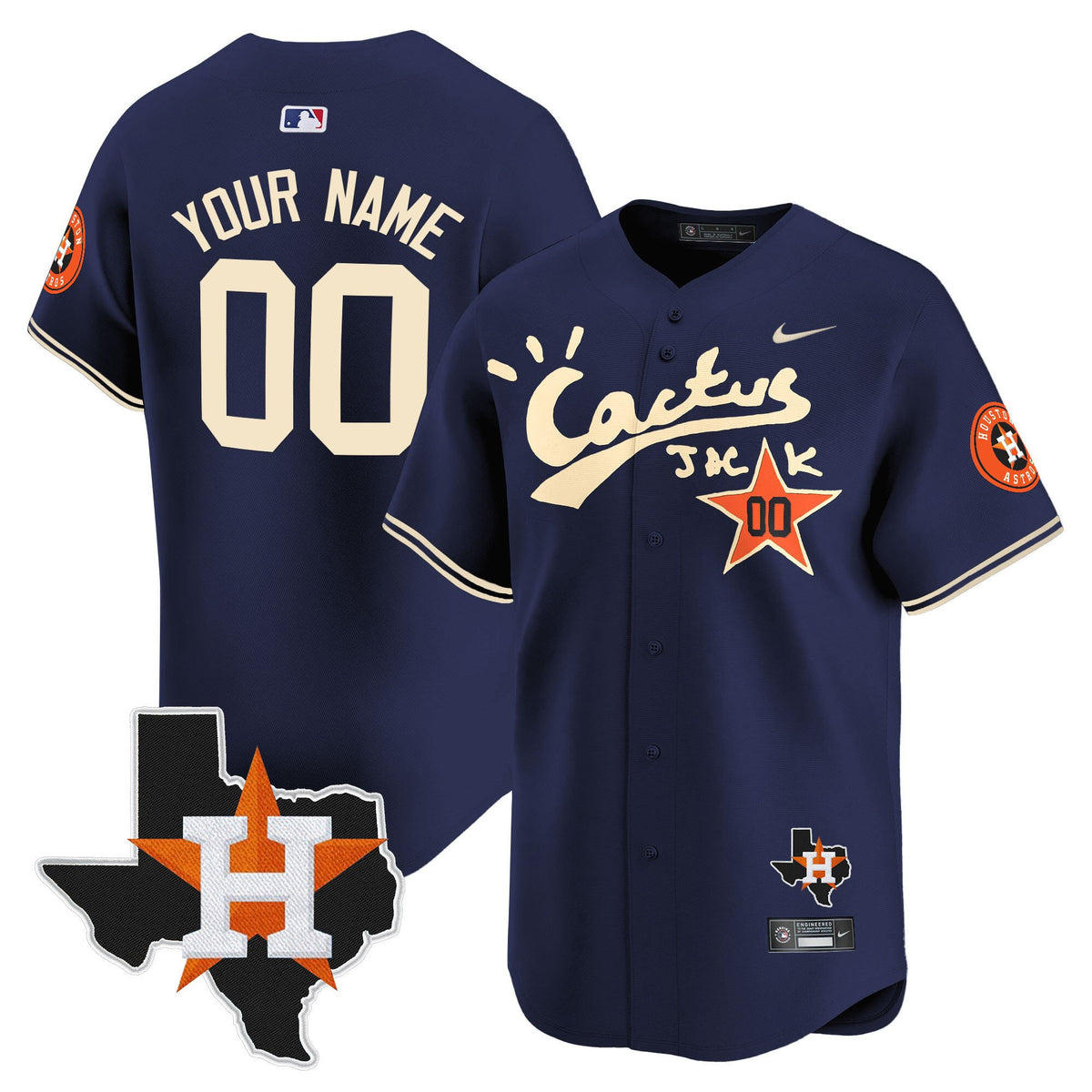 Houston Astros Cactus Jack Houston Patch Customized Limited Jersey - Men