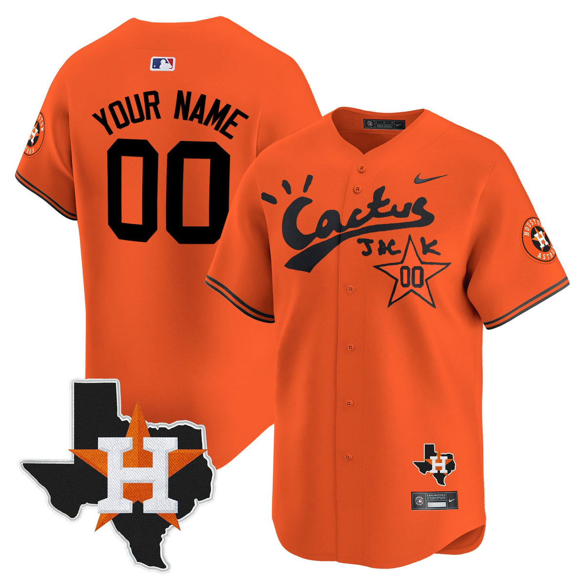Houston Astros Cactus Jack Houston Patch Customized Limited Jersey - Men