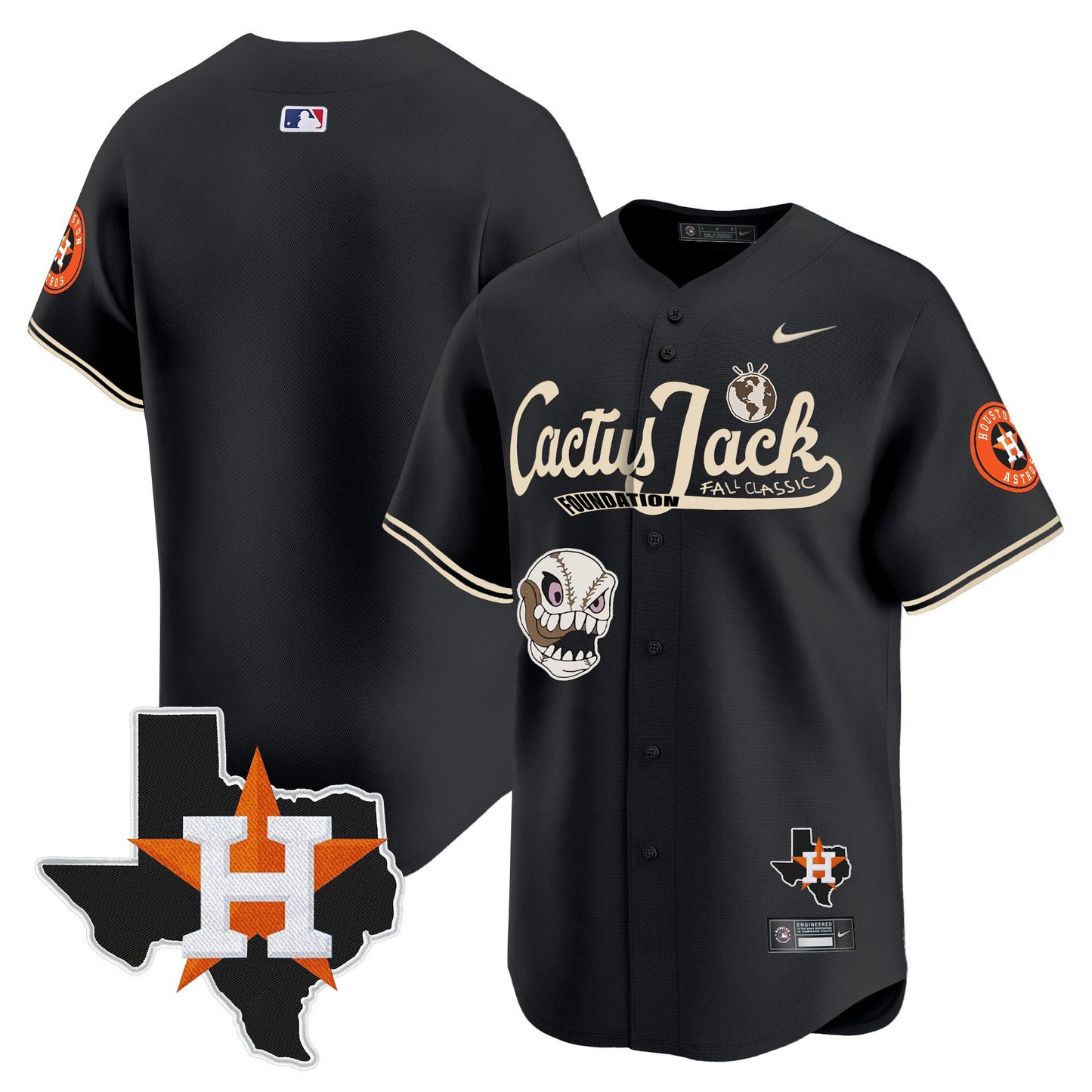 Jack 2 Houston Astros Cactus Jack Foundation Fall Classic Black Limited Jersey - Men