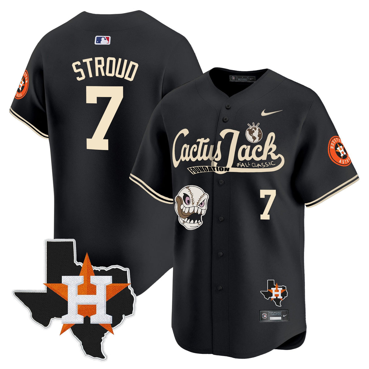 CJ. Stroud 7 Houston Astros Cactus Jack Foundation Fall Classic Black Limited Jersey - Men