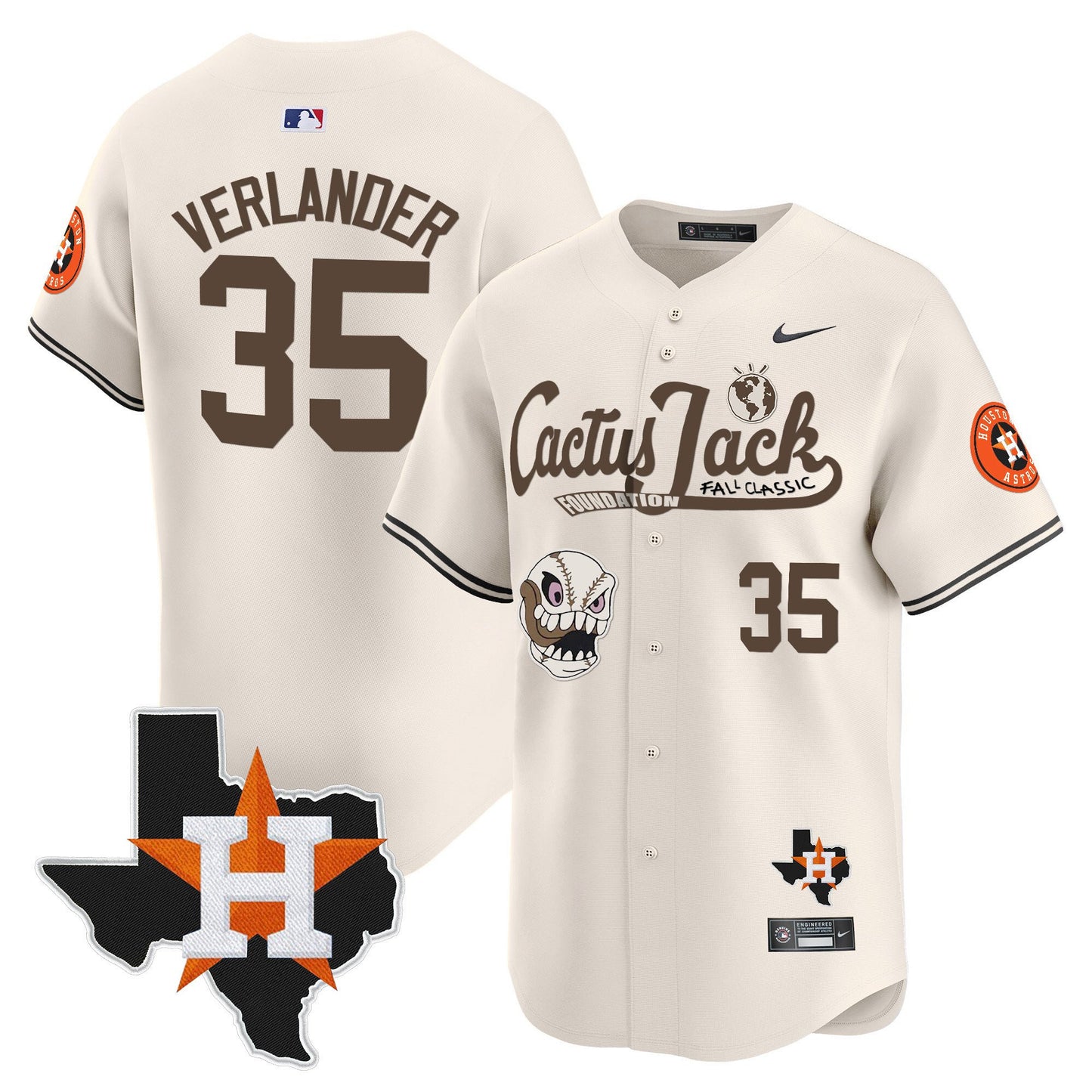 Justin Verlander 35 Houston Astros Cactus Jack Foundation Fall Classic Limited Jersey - Men
