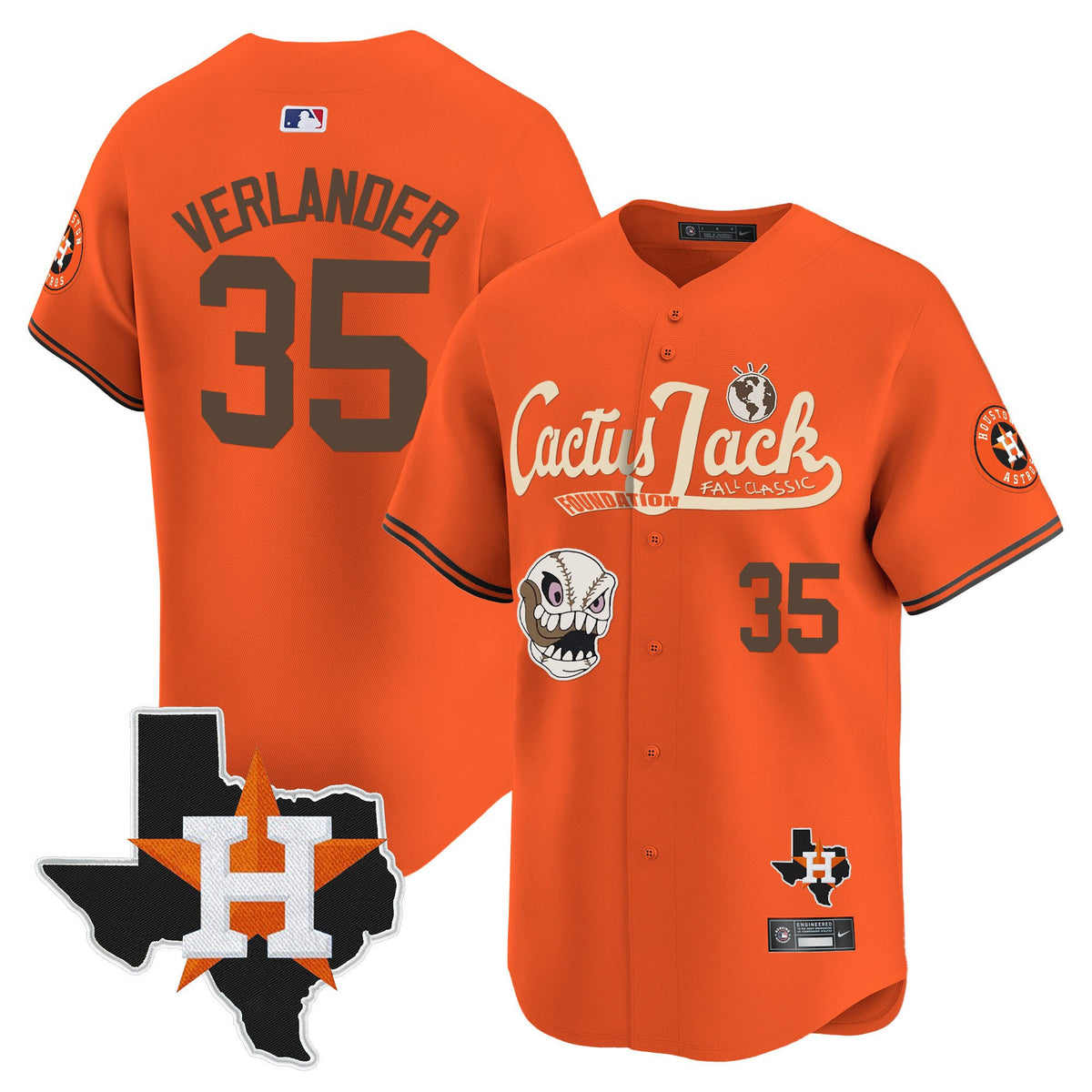 Justin Verlander 35 Houston Astros Cactus Jack Foundation Fall Classic Limited Jersey - Men