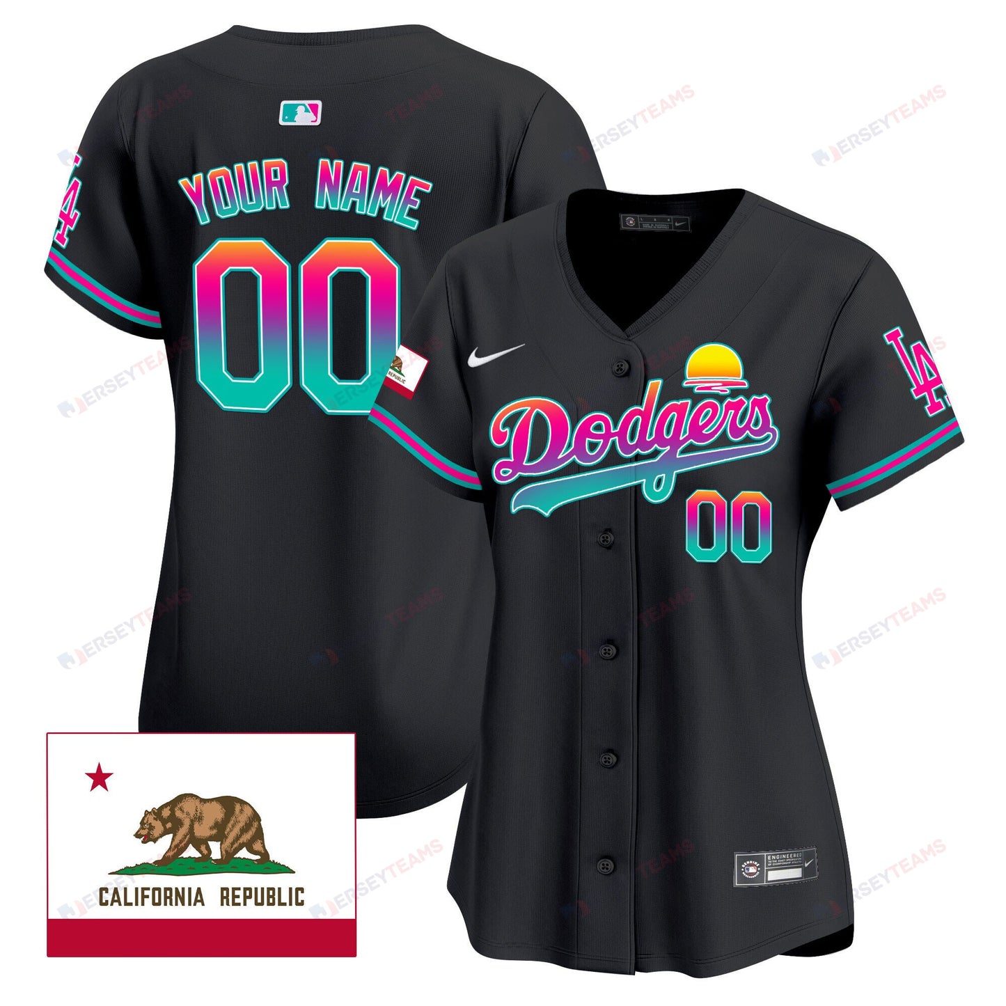 Los Angeles Dodgers 2024 Los Angeles City Style California Republic Patch Custom Women Jersey - Black