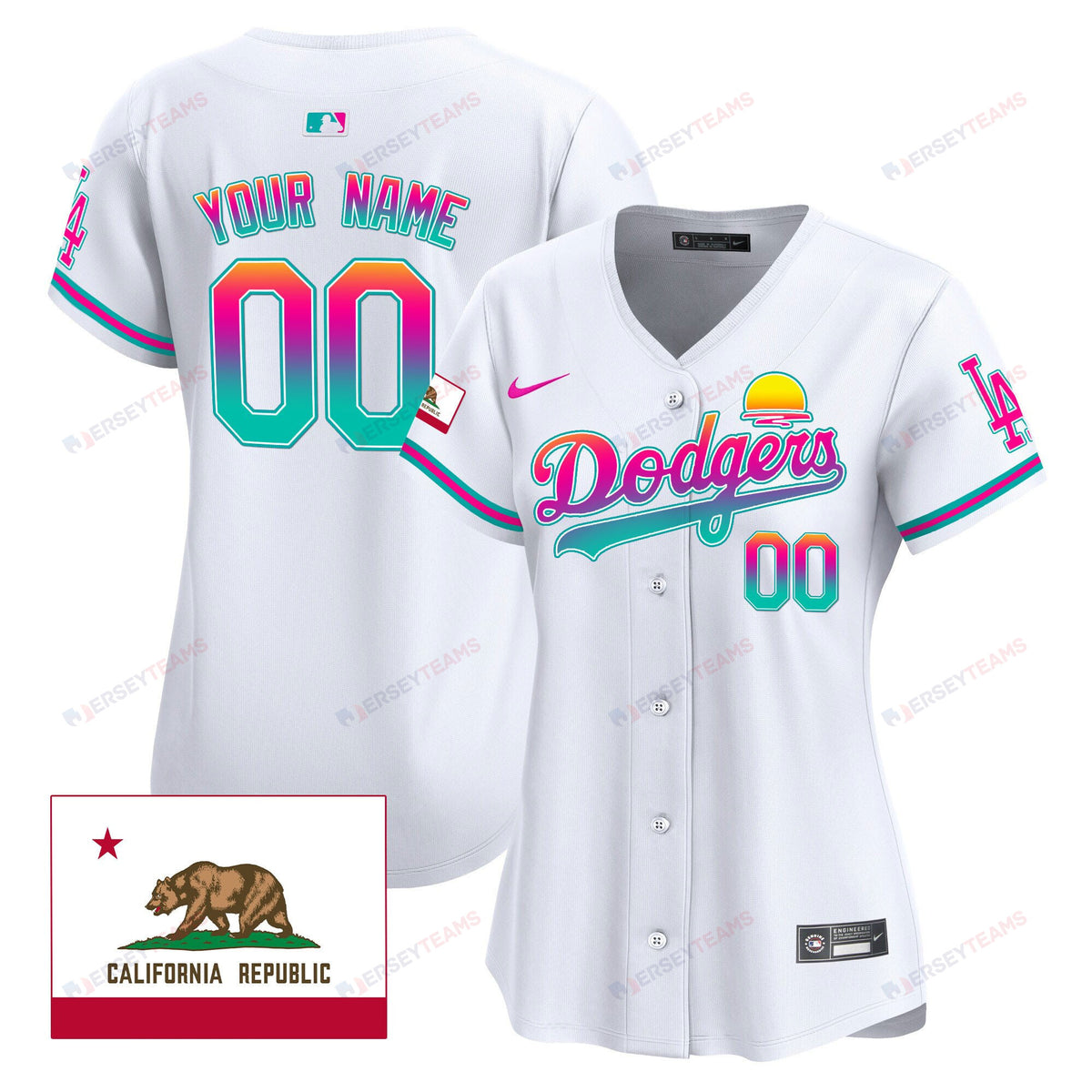 Los Angeles Dodgers 2024 Los Angeles City Style California Republic Patch Custom Women Jersey - White