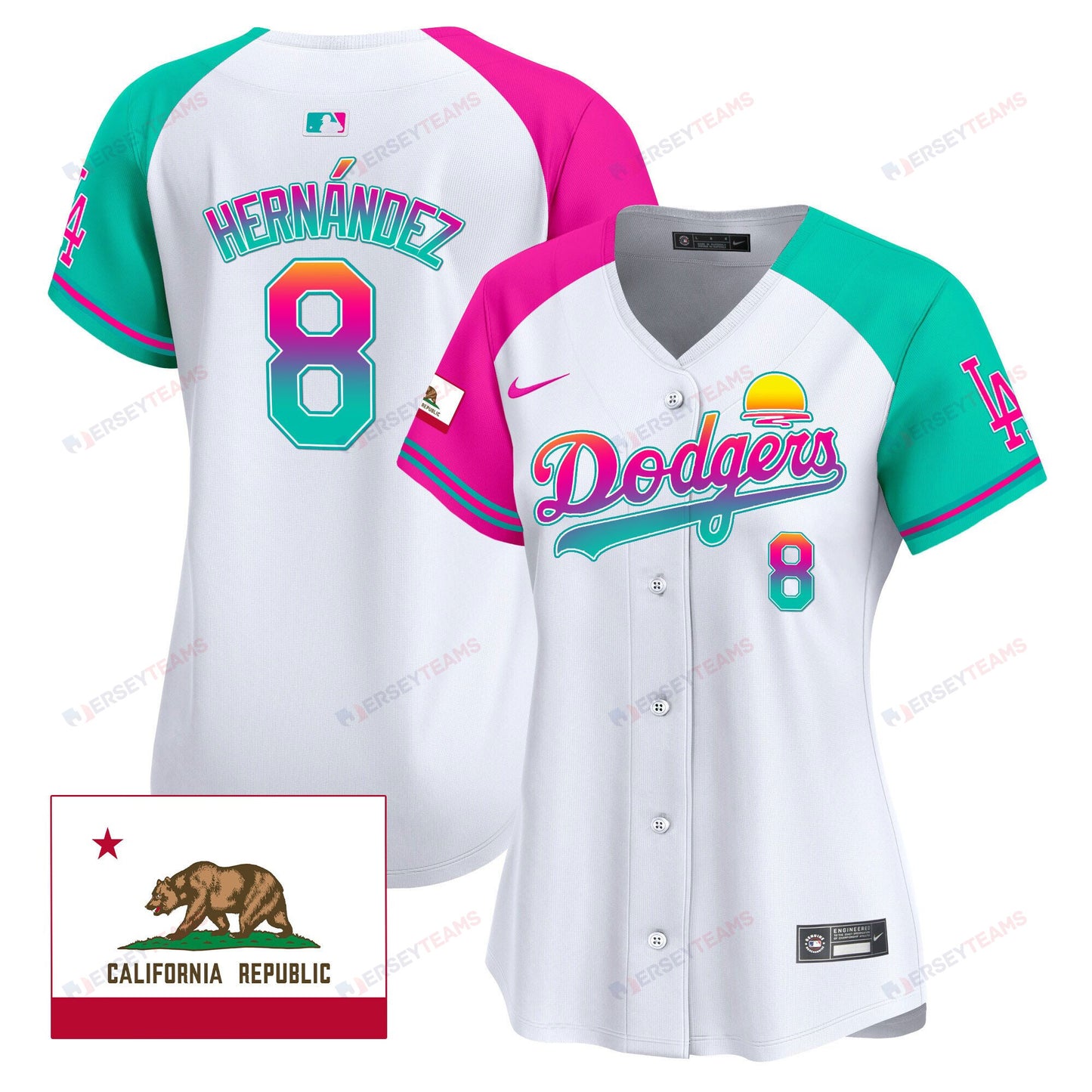 Kike Hernandez 8 Los Angeles Dodgers 2024 Los Angeles City Style California Republic Patch Women Jersey - Alternate
