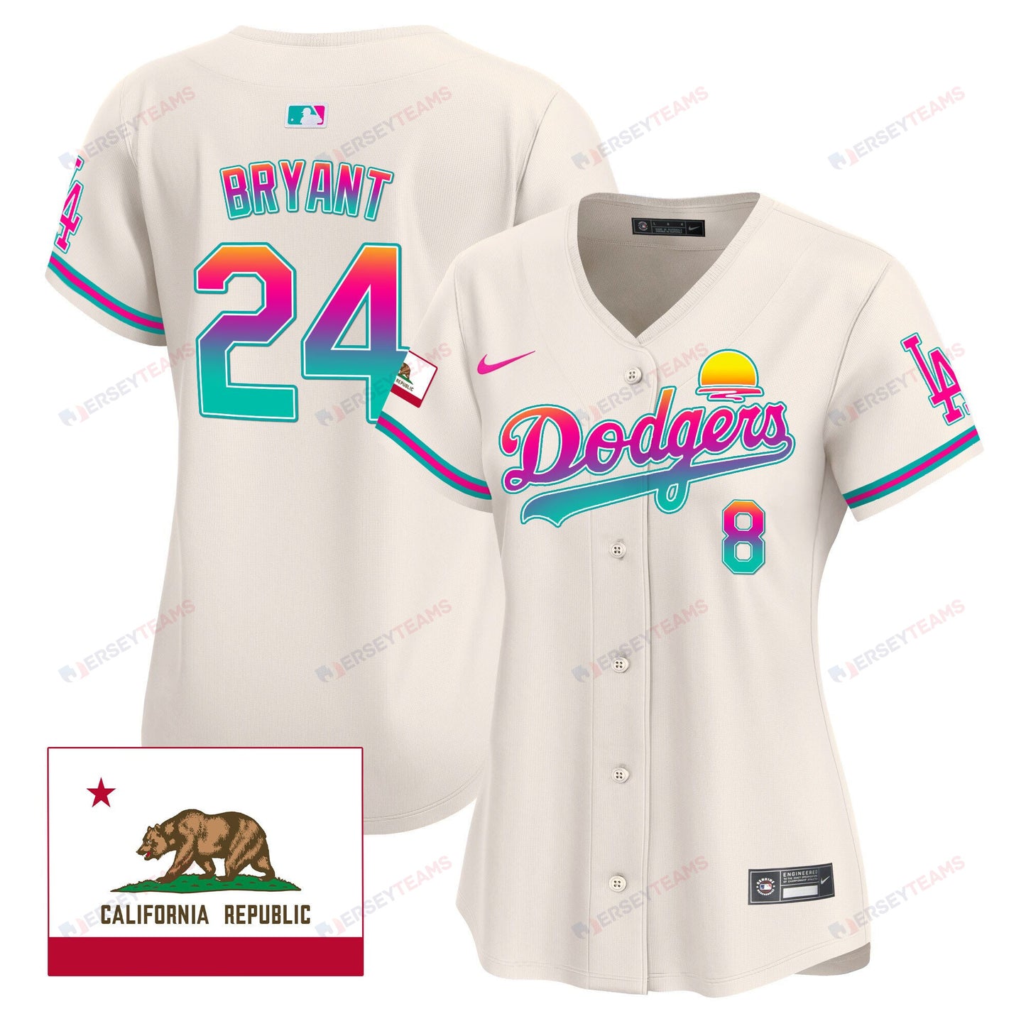 Kobe Bryant 24 Los Angeles Dodgers 2024 Los Angeles City Style California Republic Patch Women Jersey - Cream