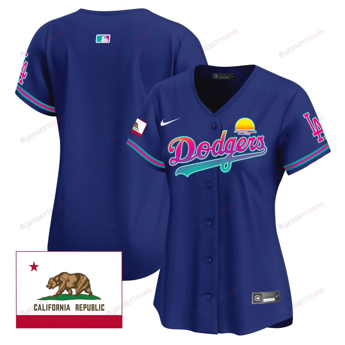 Los Angeles Dodgers 2024 Los Angeles City Style California Republic Patch Women Jersey - Royal