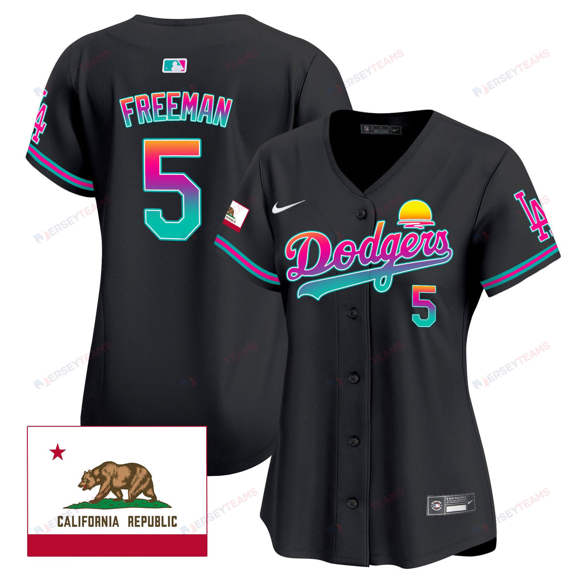 Freddie Freeman 5 Los Angeles Dodgers 2024 Los Angeles City Style California Republic Patch Women Jersey - Black