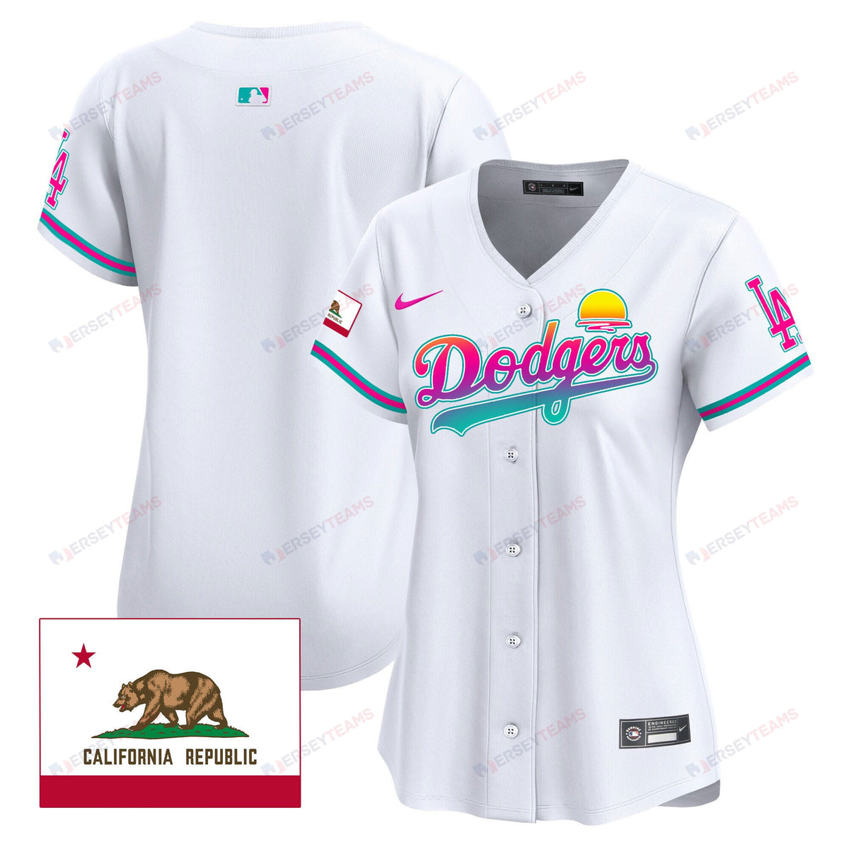 Los Angeles Dodgers 2024 Los Angeles City Style California Republic Patch Women Jersey - White