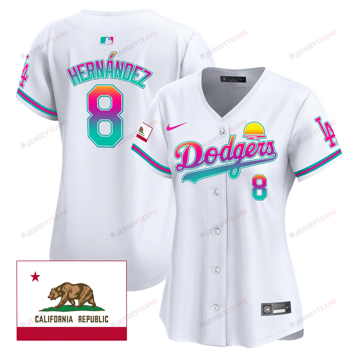 Kike Hernandez 8 Los Angeles Dodgers 2024 Los Angeles City Style California Republic Patch Women Jersey - White