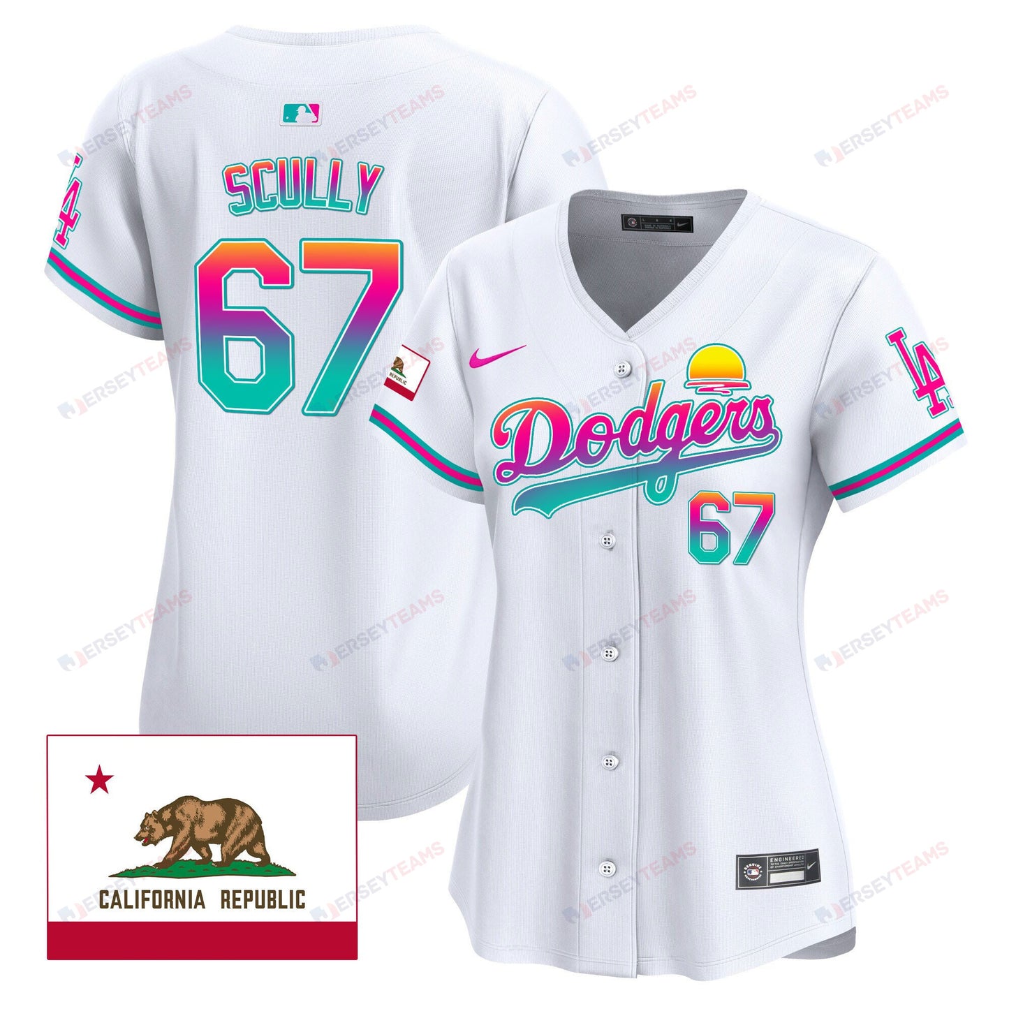 Vin Scully 67 Los Angeles Dodgers 2024 Los Angeles City Style California Republic Patch Women Jersey - White