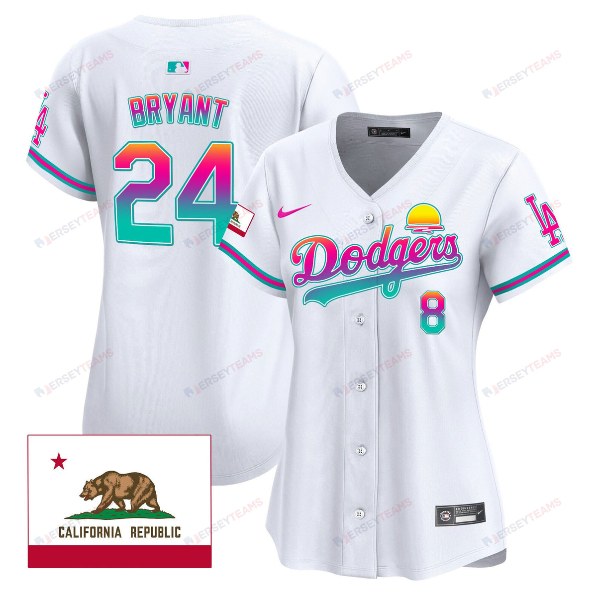 Kobe Bryant 24 Los Angeles Dodgers 2024 Los Angeles City Style California Republic Patch Women Jersey - White