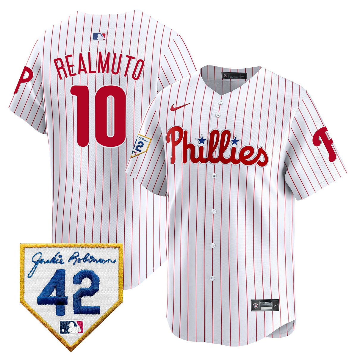 J.T. Realmuto 10 Philadelphia Phillies 2024 Jackie Robinson Patch Men Jersey - White