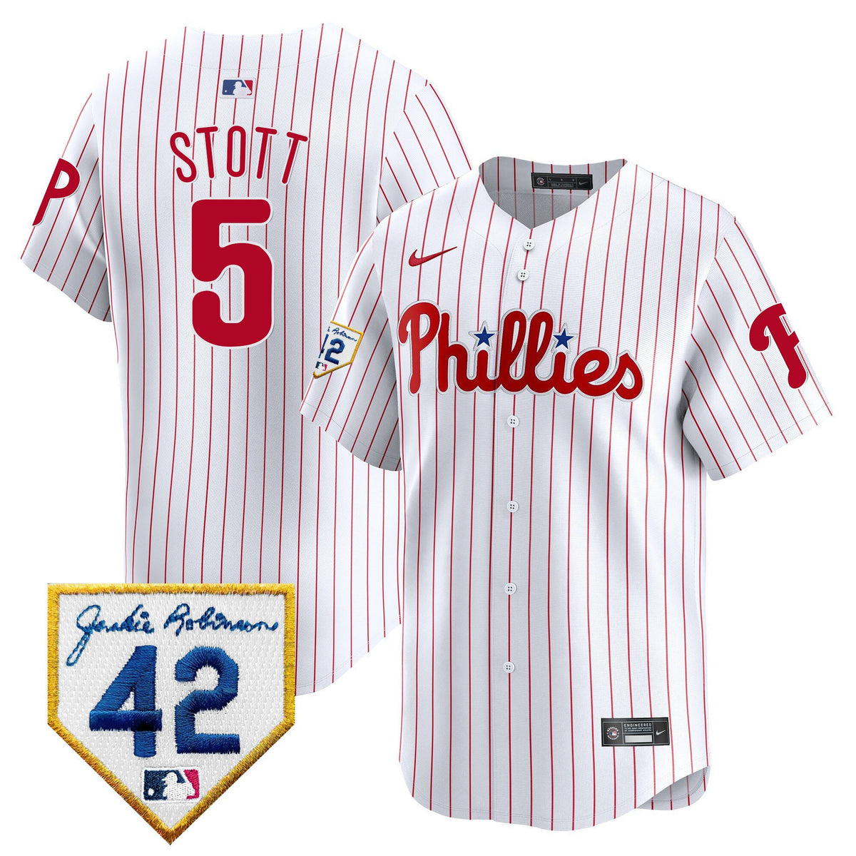 Bryson Stott 5 Philadelphia Phillies 2024 Jackie Robinson Patch Men Jersey - White