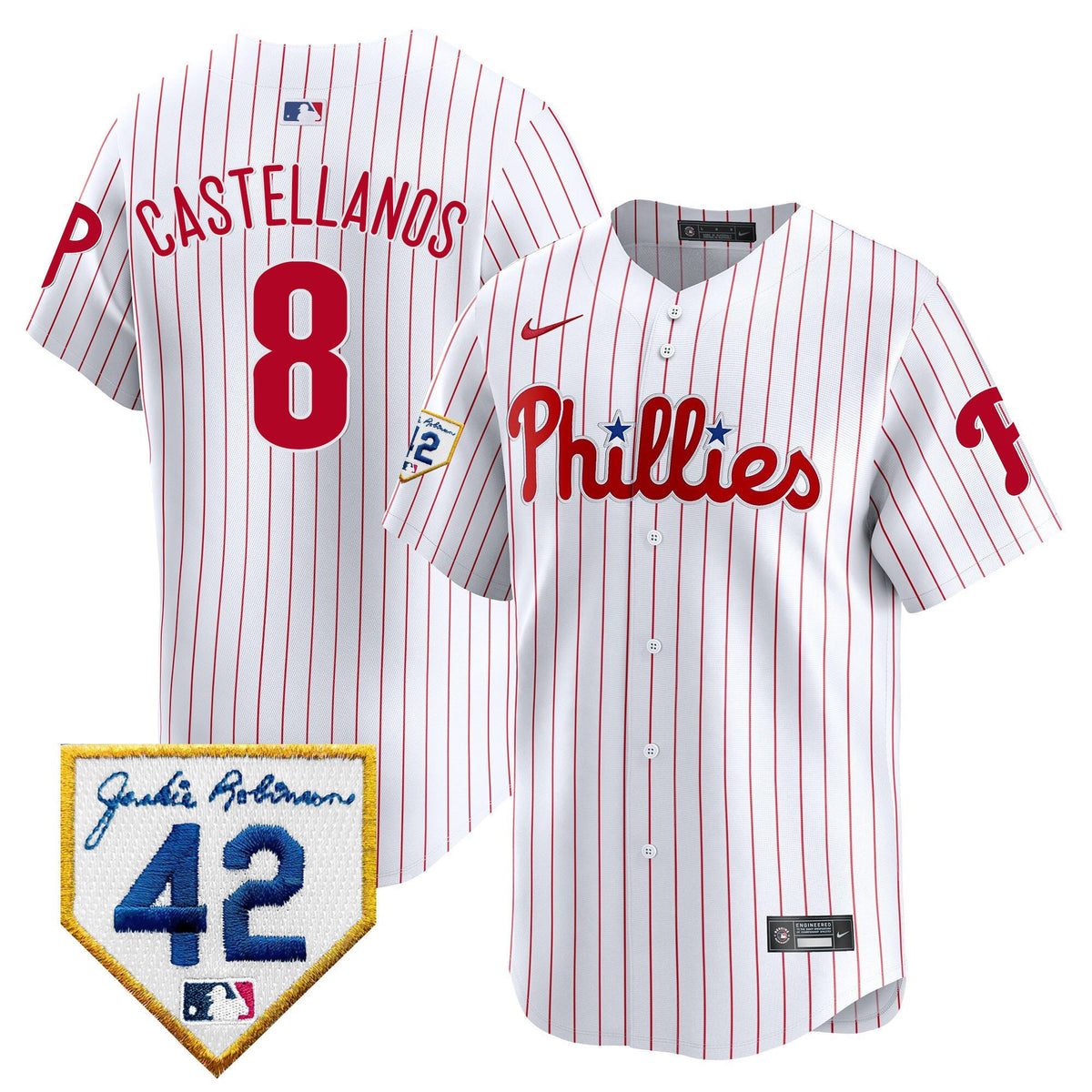 Nick Castellanos 8 Philadelphia Phillies 2024 Jackie Robinson Patch Men Jersey - White