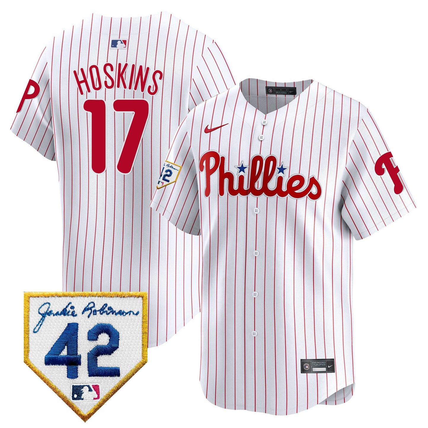 Rhys Hoskins 17 Philadelphia Phillies 2024 Jackie Robinson Patch Men Jersey - White