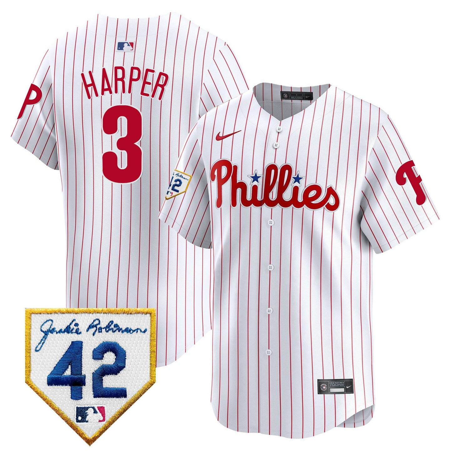 Bryce Harper 3 Philadelphia Phillies 2024 Jackie Robinson Patch Men Jersey - White