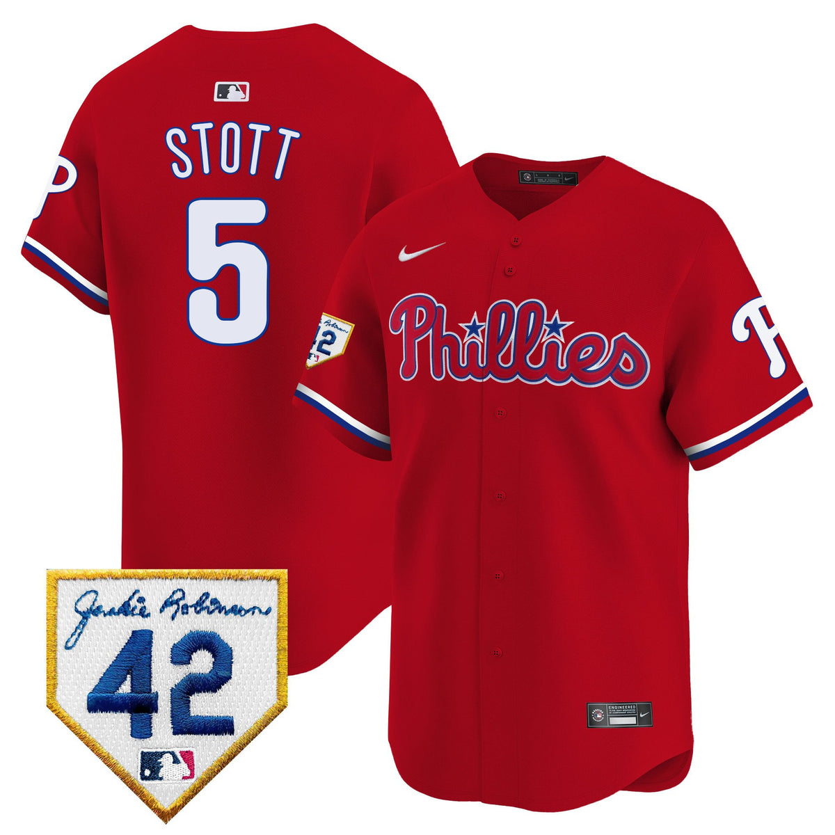 Bryson Stott 5 Philadelphia Phillies 2024 Jackie Robinson Patch Men Jersey - Red