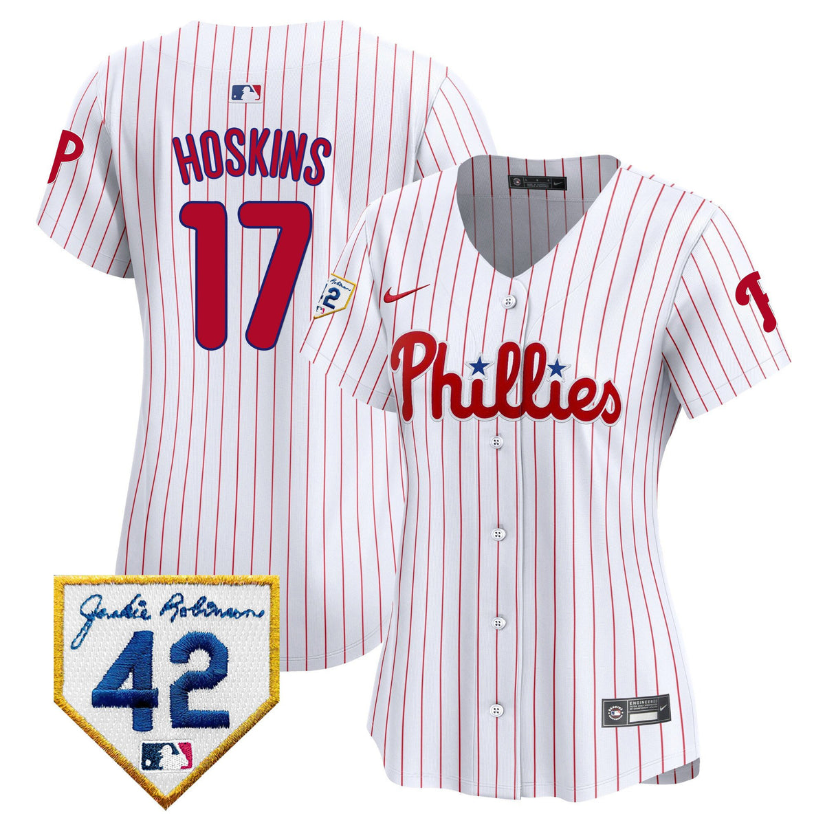 Rhys Hoskins 17 Philadelphia Phillies 2024 Jackie Robinson Patch Women Jersey - White