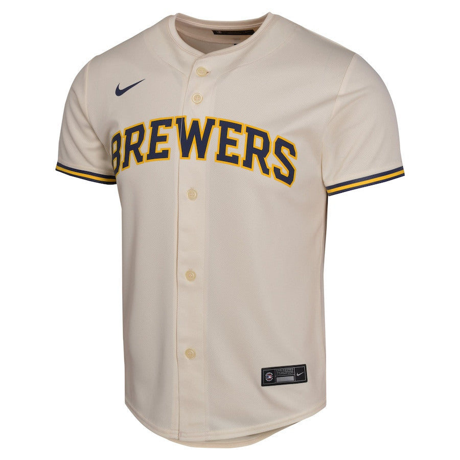 Christian Yelich 22 Milwaukee Brewers Home Game Player YOUTH Jersey - Cream