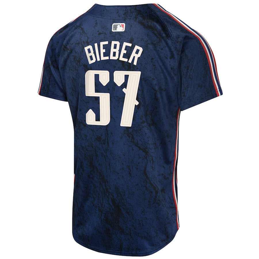 Shane Bieber 57 Cleveland Guardians 2024 City Connect Limited YOUTH Jersey - Navy