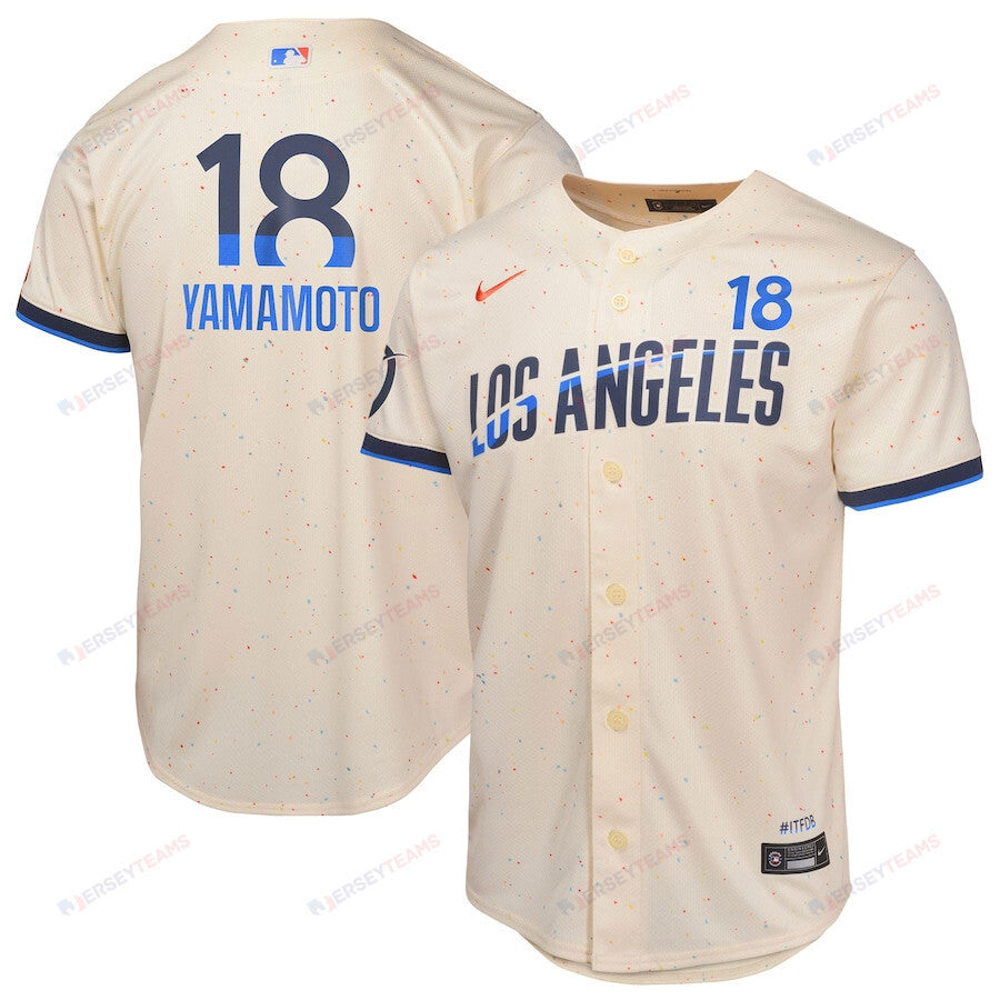 Yoshinobu Yamamoto 18 Los Angeles Dodgers 2024 City Connect Limited Youth Jersey - Cream