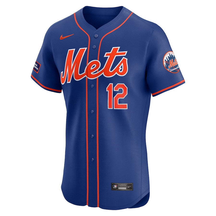 Francisco Lindor 12 New York Mets Alternate Elite Sponsor Patch Player Men Jersey - Royal