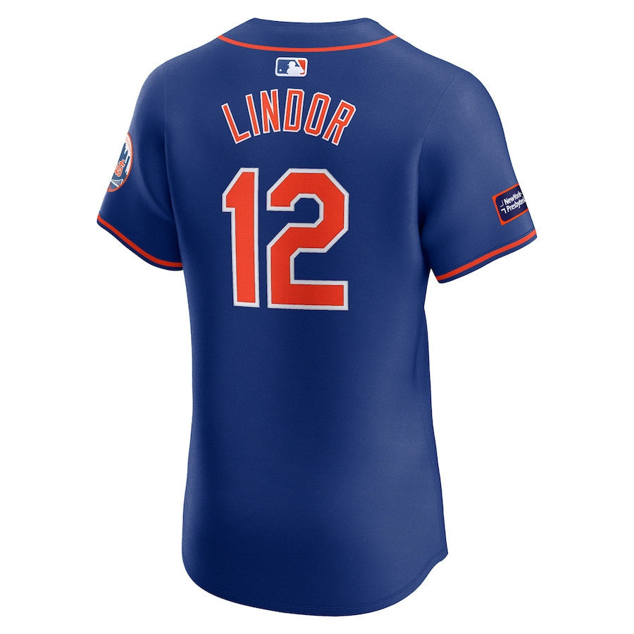 Francisco Lindor 12 New York Mets Alternate Elite Sponsor Patch Player Men Jersey - Royal
