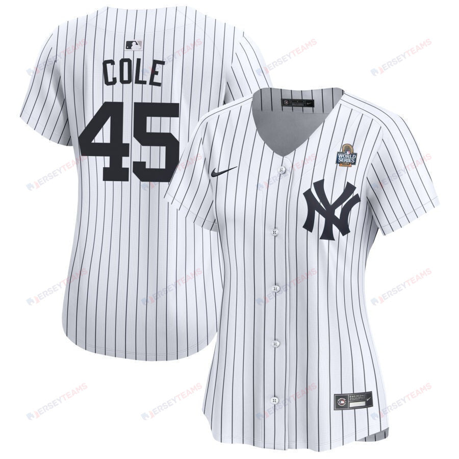 Gerrit Cole 45 New York Yankees Women's 2024 World Series Home Limited Jersey - White