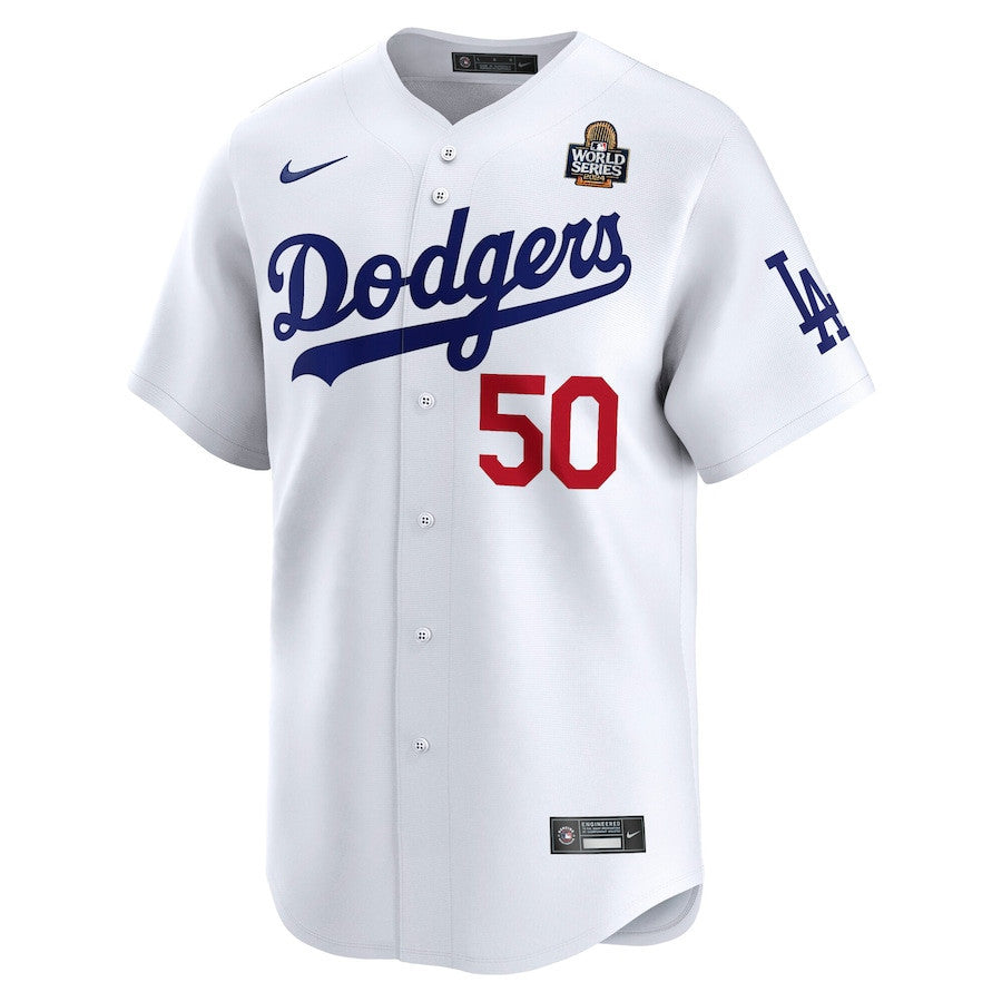 Mookie Betts 50 Los Angeles Dodgers 2024 World Series Home Limited Player Men Jersey - White