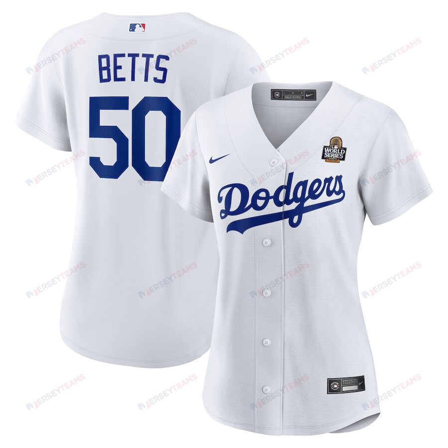 Mookie Betts 50 Los Angeles Dodgers Women's 2024 World Series Home Jersey - White