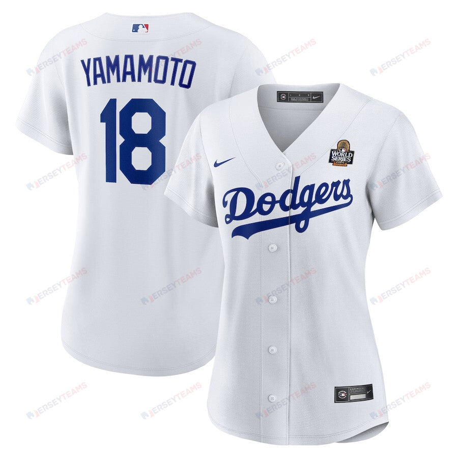 Yoshinobu Yamamoto 18 Los Angeles Dodgers Women's 2024 World Series Home Jersey - White