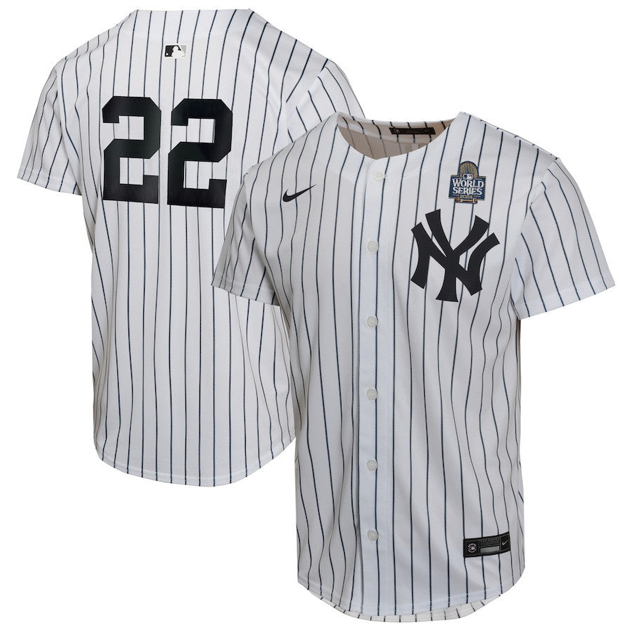 Juan Soto 22 New York Yankees 2024 World Series Home Game Player YOUTH Jersey - White