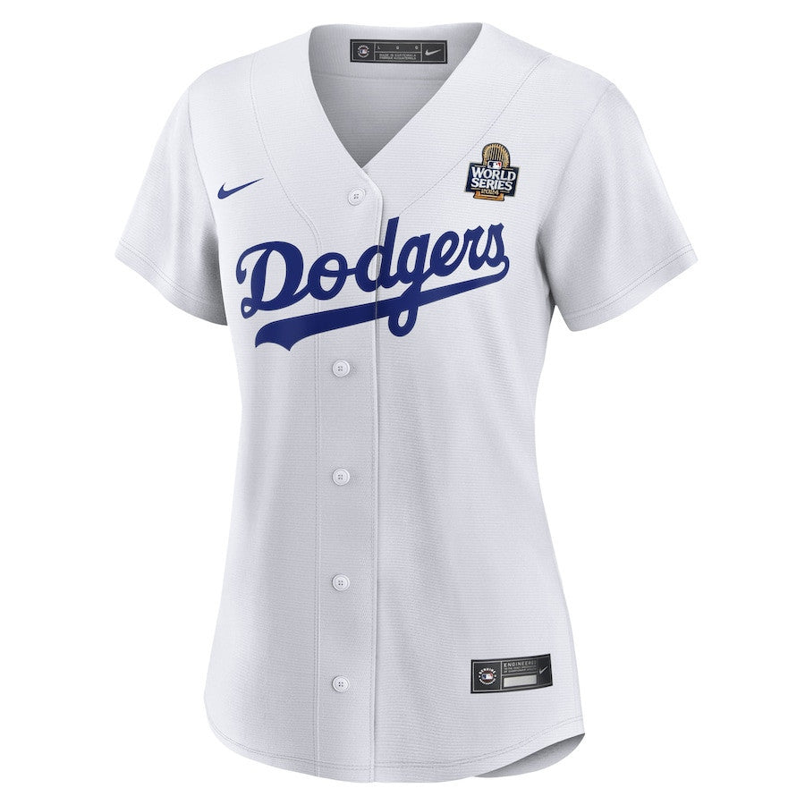 Yoshinobu Yamamoto 18 Los Angeles Dodgers Women's Home 2024 World Series Japanese Lettering Jersey - White