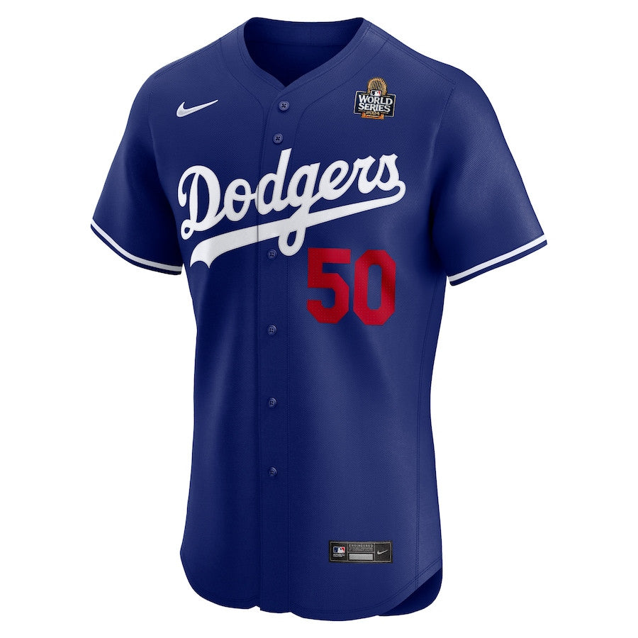 Mookie Betts 50 Los Angeles Dodgers 2024 World Series Alternate Elite Player Men Jersey - Royal