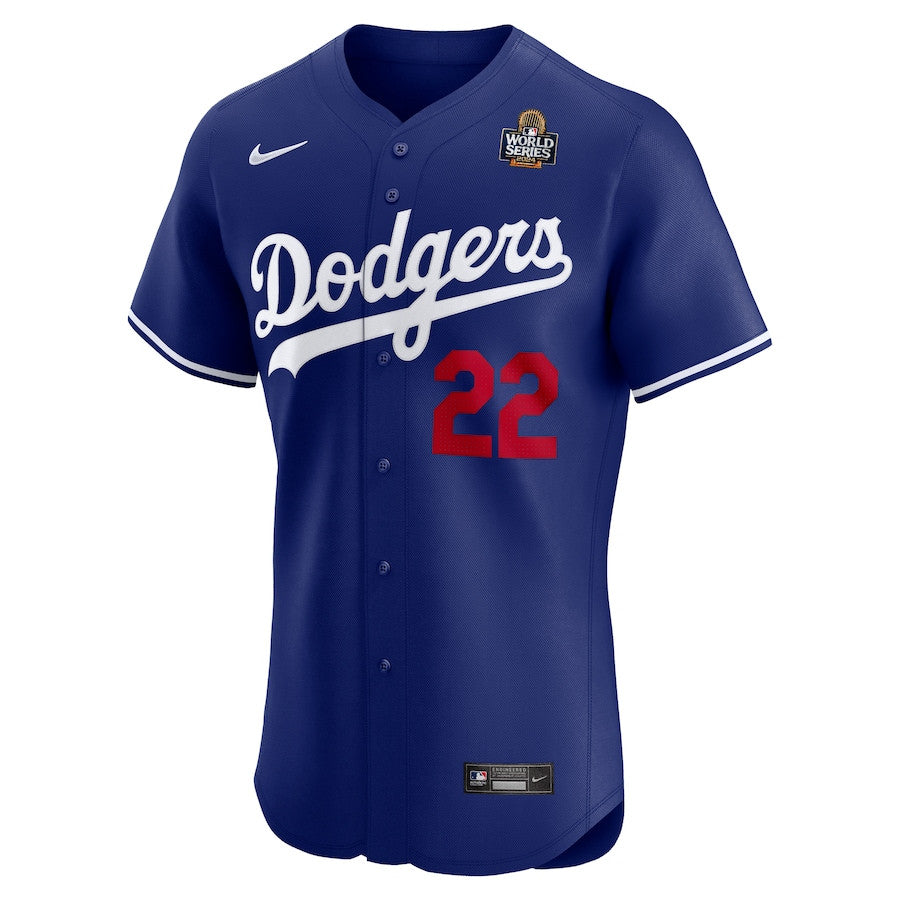 Clayton Kershaw 22 Los Angeles Dodgers 2024 World Series Alternate Elite Player Men Jersey - Royal