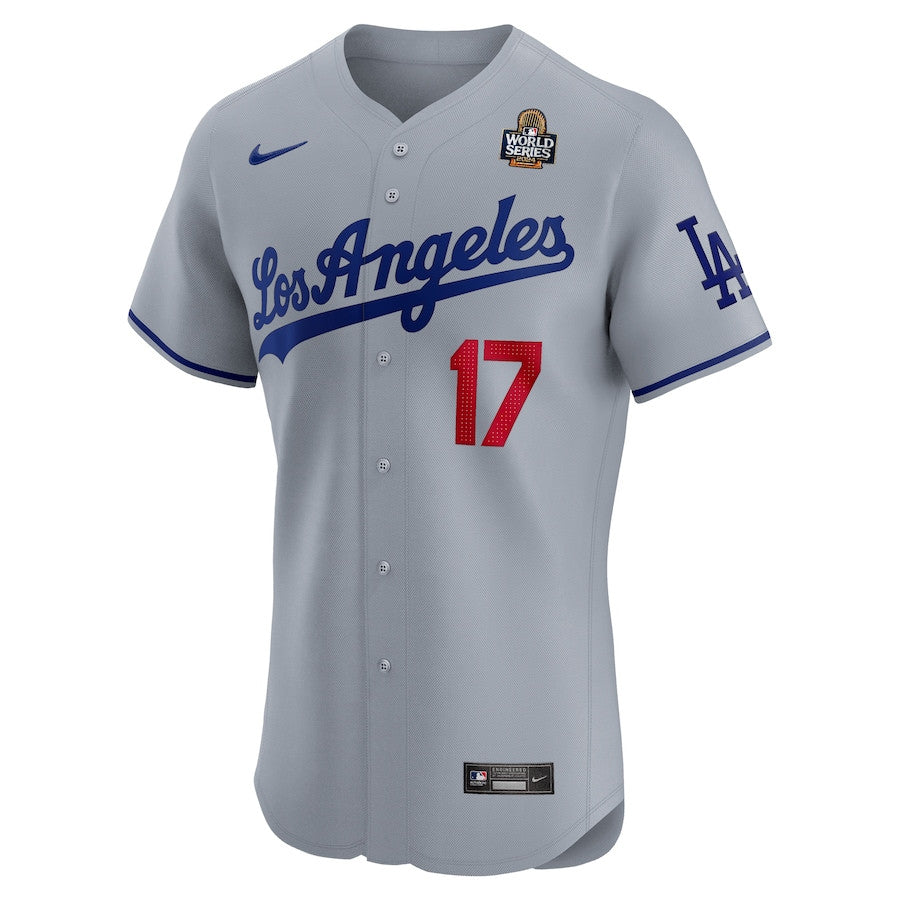 Shohei Ohtani 17 Los Angeles Dodgers 2024 World Series Road Elite Player Men Jersey - Gray