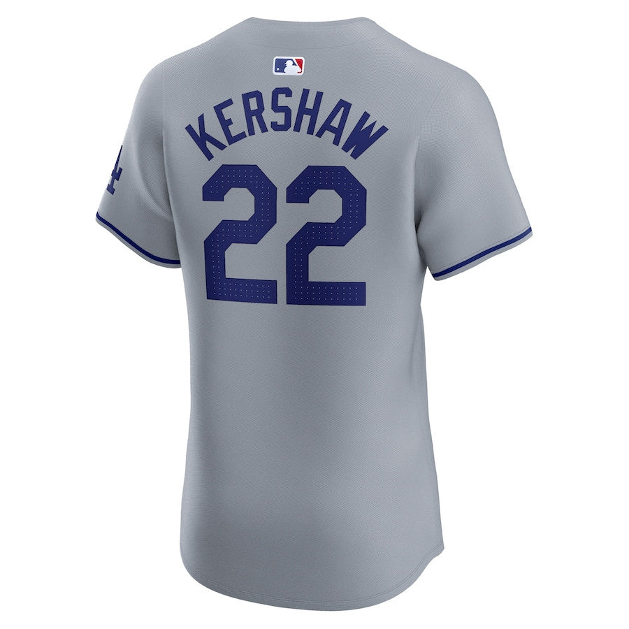 Clayton Kershaw 22 Los Angeles Dodgers 2024 World Series Road Elite Player Men Jersey - Gray