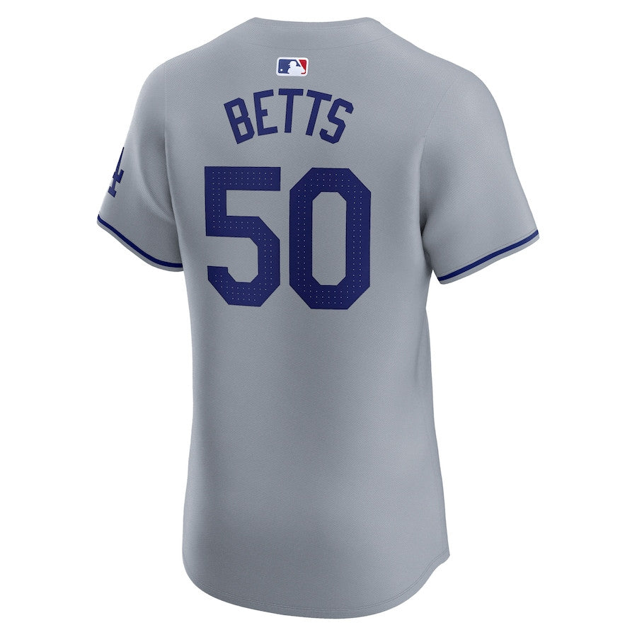 Mookie Betts 50 Los Angeles Dodgers 2024 World Series Road Elite Player Men Jersey - Gray