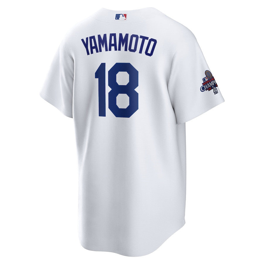 Yoshinobu Yamamoto 18 Los Angeles Dodgers 2024 World Series Champions Home Men Player Jersey - White