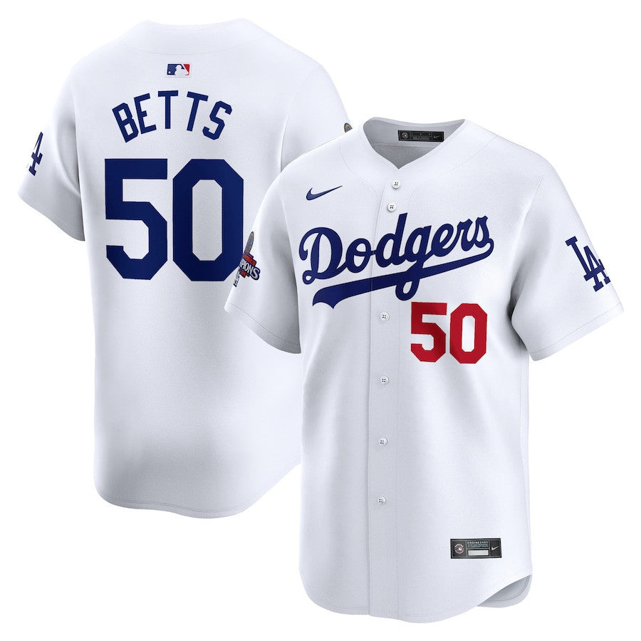 Mookie Betts 50 Los Angeles Dodgers 2024 World Series Champions Home Limited Player Men Jersey - White